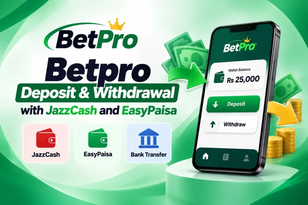 Betpro deposit and withdrawal in Pakistan using JazzCash, EasyPaisa or bank transfer